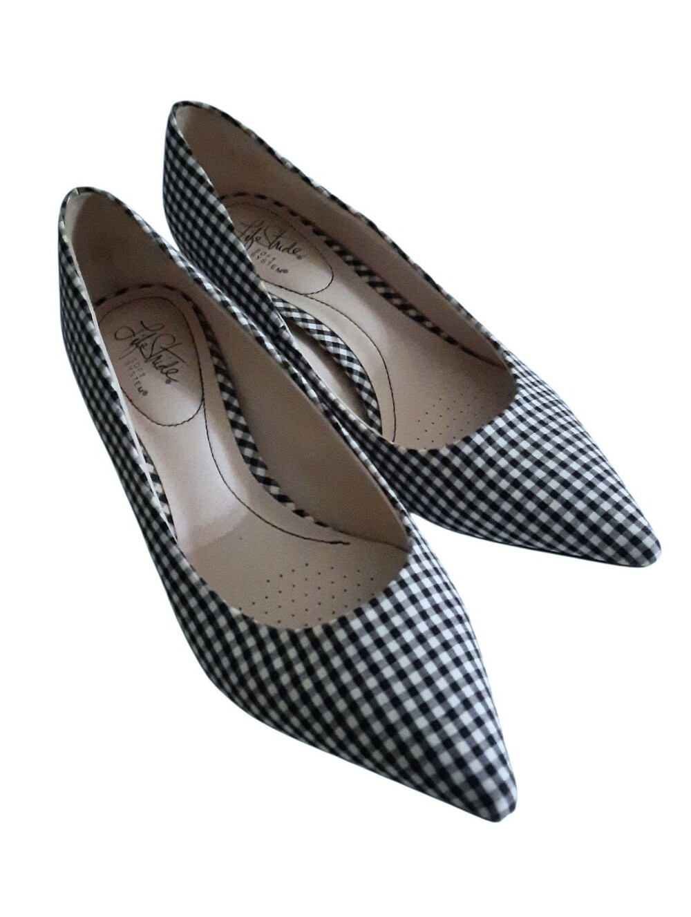 LIFESTRIDE Sevyn Black & White Gingham Fabric Pointed-Toe Classic Heels Sz 10